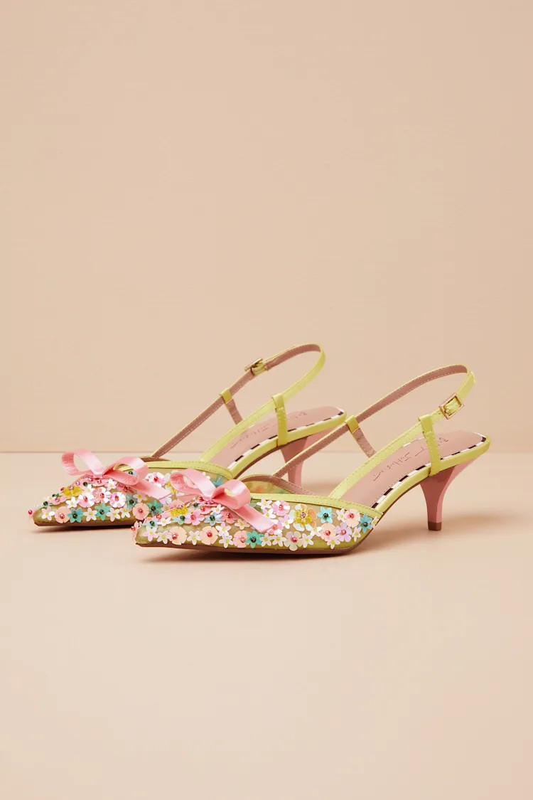 Saddy Lime Multi Sequin Slingback Kitten Heel Pumps | Lulus