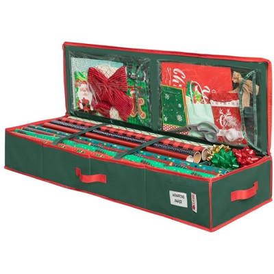 Hold N' Storage - Wrapping Paper Storage Container. Fits up to 27 Rolls 1.37" Diam. - Green with Red Trim | Target