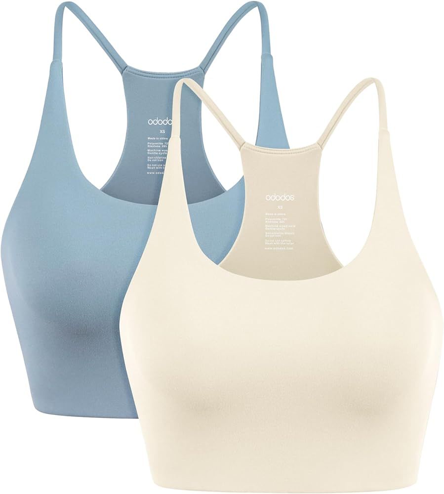 ODODOS 2-Pack Halter Sports Bra for Women Non Padded Strappy/Square Neck Cropped Tops Workout Yog... | Amazon (US)