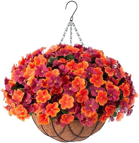 Artificial Hanging Flowers with Basket for Outdoor, Fake Hydrangea UV Resistant Arrangements in P... | Amazon (US)