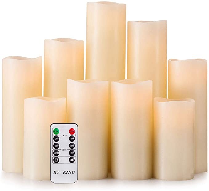 RY King Battery Operated Flameless Candles 4" 5" 6" 7" 8" 9" Set of 9 Real Wax Pillar LED Flicker... | Amazon (US)