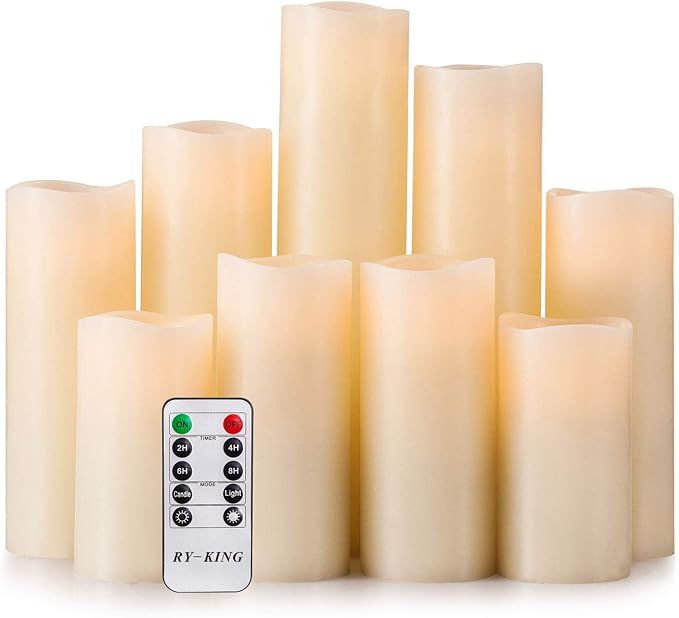 RY King Battery Operated Flameless Candles 4" 5" 6" 7" 8" 9" Set of 9 Real Wax Pillar LED Flicker... | Amazon (US)