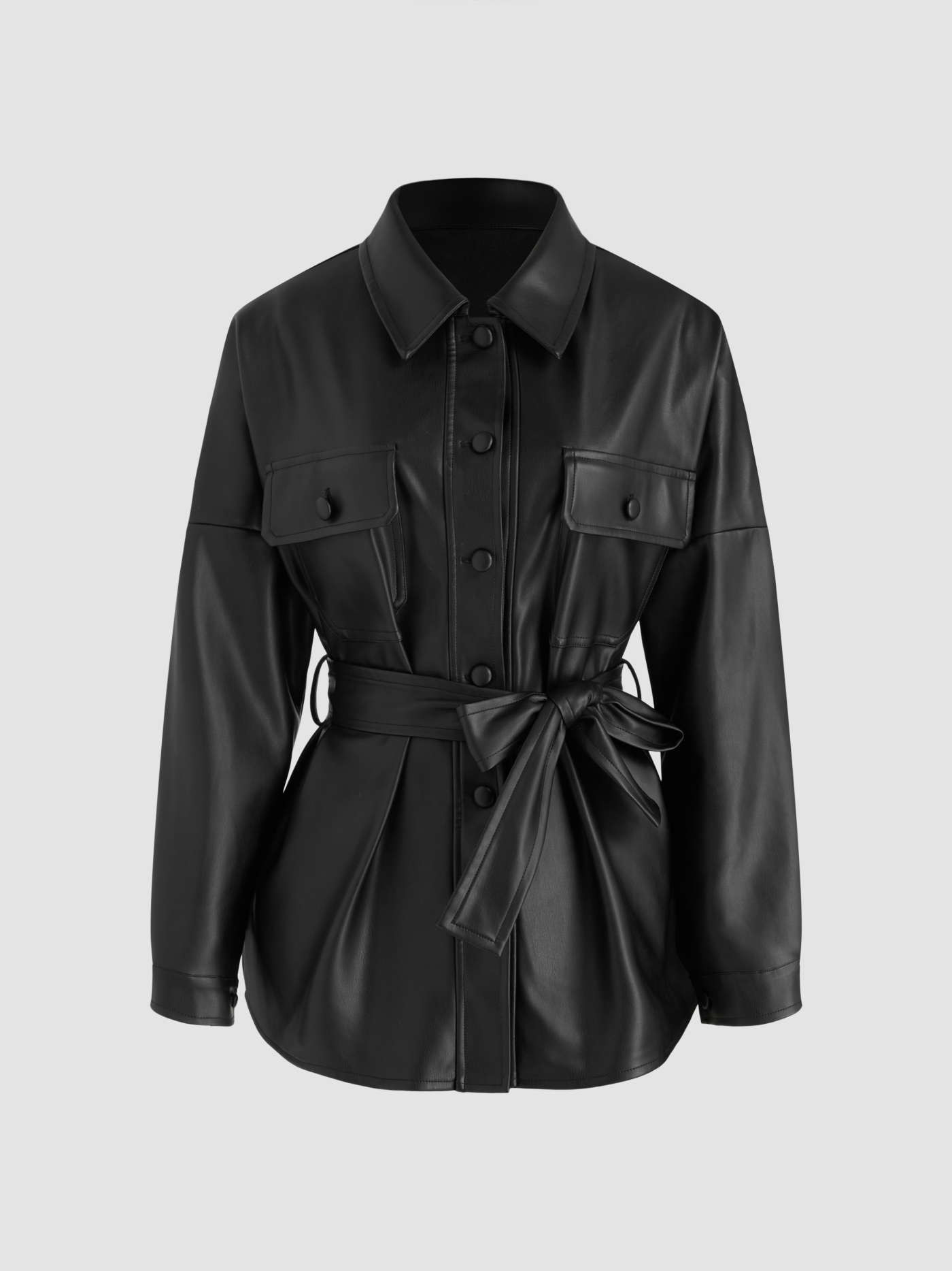 Faux Leather Oversized Shacket With Belt | Cider