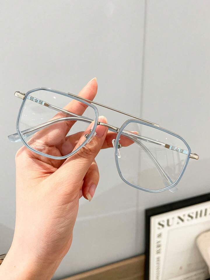 1pc Stylish Men TR Frame Korean Version Personality Double Bridge Retro Computer Glasses, Anti-Bl... | SHEIN
