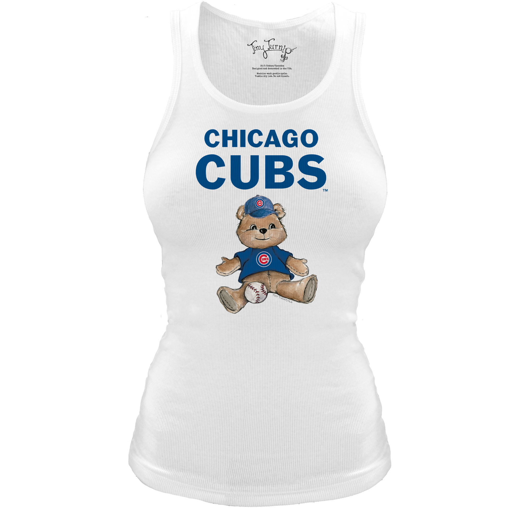 Women's Tiny Turnip White Chicago Cubs Fitted Teddy Bear Tri-Blend Tank Top | Fanatics