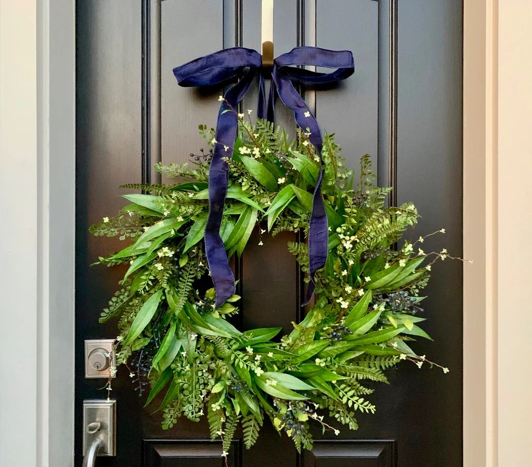 Spring Fern and Bay Leaf Wreath With Blueberries, Outdoor Fern Wreaths for Front Door - Etsy | Etsy (US)