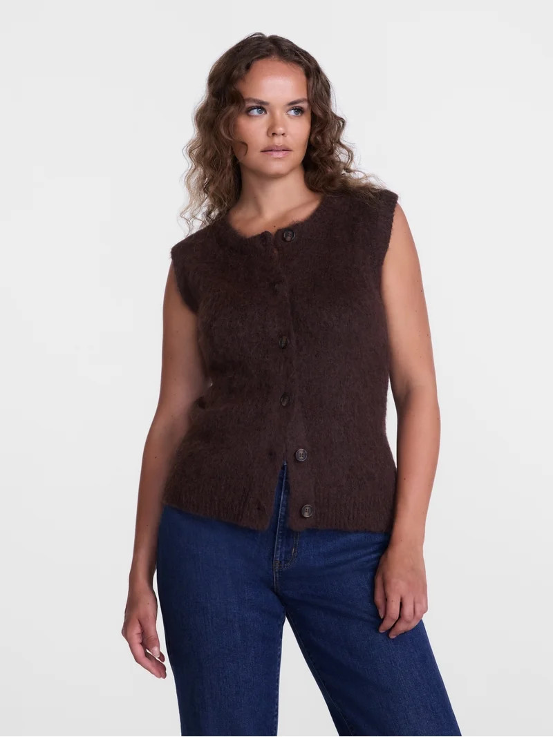 Scenario Women's Button Front Textured Sweater Vest, Lightweight, Sizes XS-XXXL | Walmart (US)