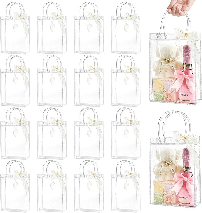 Ohuimrt 24 PCS Clear Plastic Gift Bags with Handles, Reusable Party Favor Bags with Ribbon Transp... | Amazon (US)