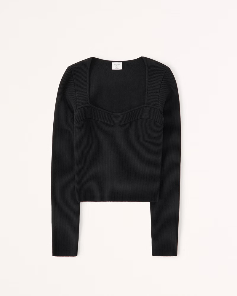Long Sleeve Ottoman Sweetheart Top | Black Sweater Sweaters | Abercrombie Sweater | Spring Outfits | Abercrombie & Fitch (US)