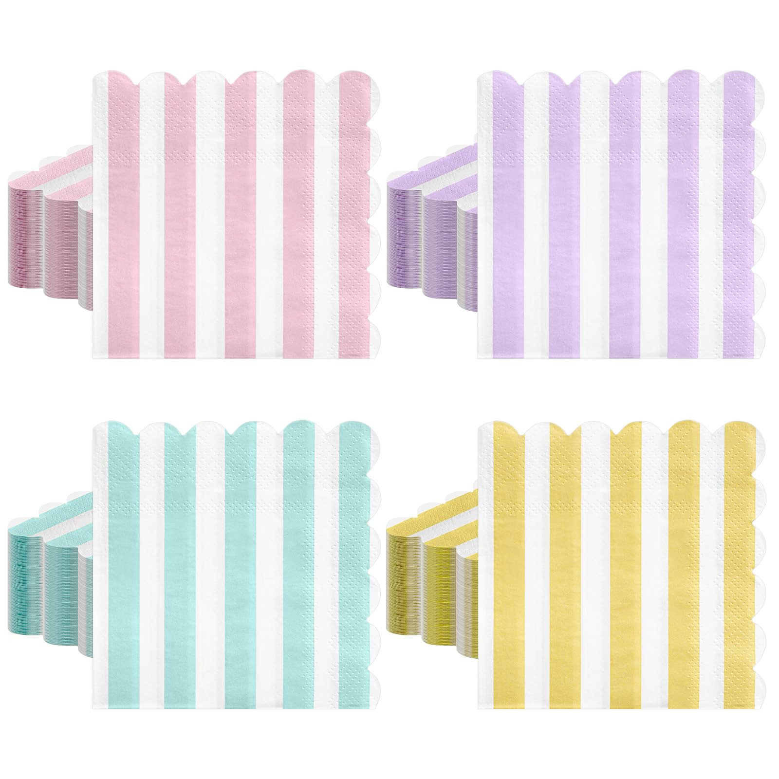 120 Pcs Striped Pastel Napkins, 5 X 5 Inch Scalloped Ice Cream Party Napkin Disposable Colorful Napkin for Summer Party, Pastel Baby Shower, Birthday Decor | Amazon (US)