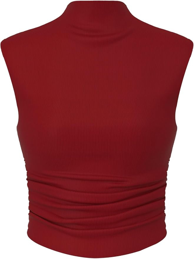 CIDER High Neck Ruched Tank Top - Women Sleeveless Cropped Knit Shirt Going Out Summer Casual | Amazon (US)