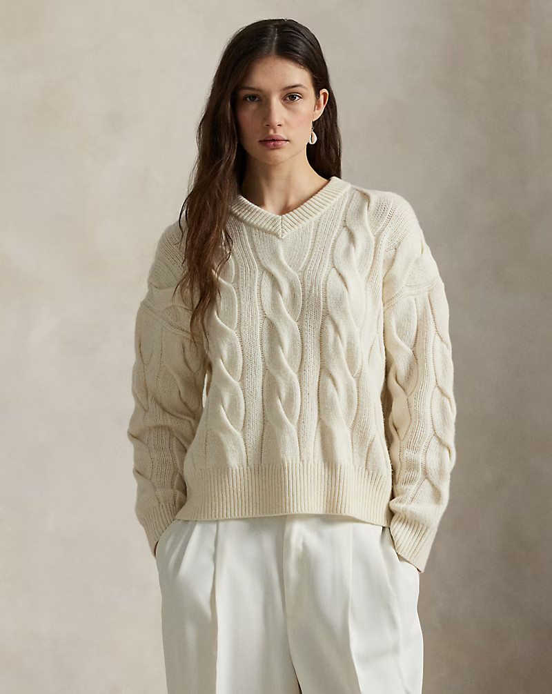 Pull col en V torsadé laine-cachemire | Ralph Lauren (FR)