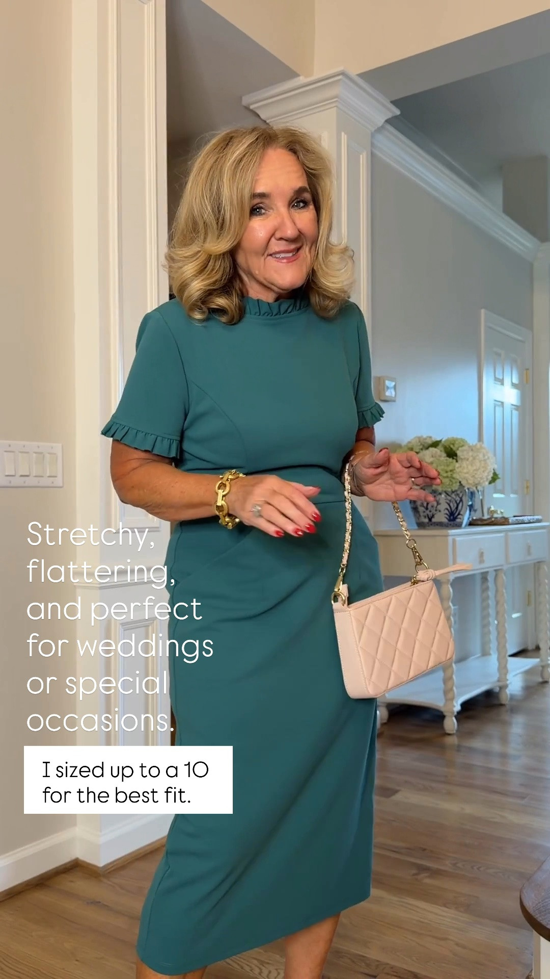 This classic bodycon midi dress is such an elegant option for weddings, cocktail parties, and special occasions. It has just enough stretch for a flattering fit, beautiful ruffle details at the neckline and sleeves, and subtle front pockets that add a polished touch. I sized up to a 10 for the best fit.

💡 LTK MADE EASY
❤️ Heart = Support my posts!
🔖 Save = Get sale & restock alerts
📋 Lists = Keep favorites organized
📲 Share = Send lists and products to a friend. Hello, Christmas List!
💬 Comment = Ask me anything about what I’m wearing.:-)

#LTKootd #LTKSaleAlert #LTKWedding