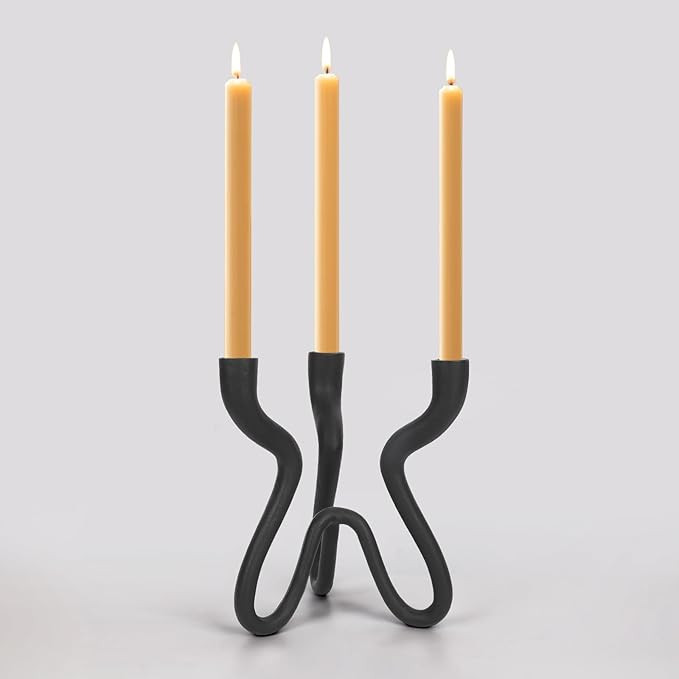 Triple Candle Holder Candelabra - Cast Iron Metal Taper Candlestick Stand with Matte Black Finish... | Amazon (US)