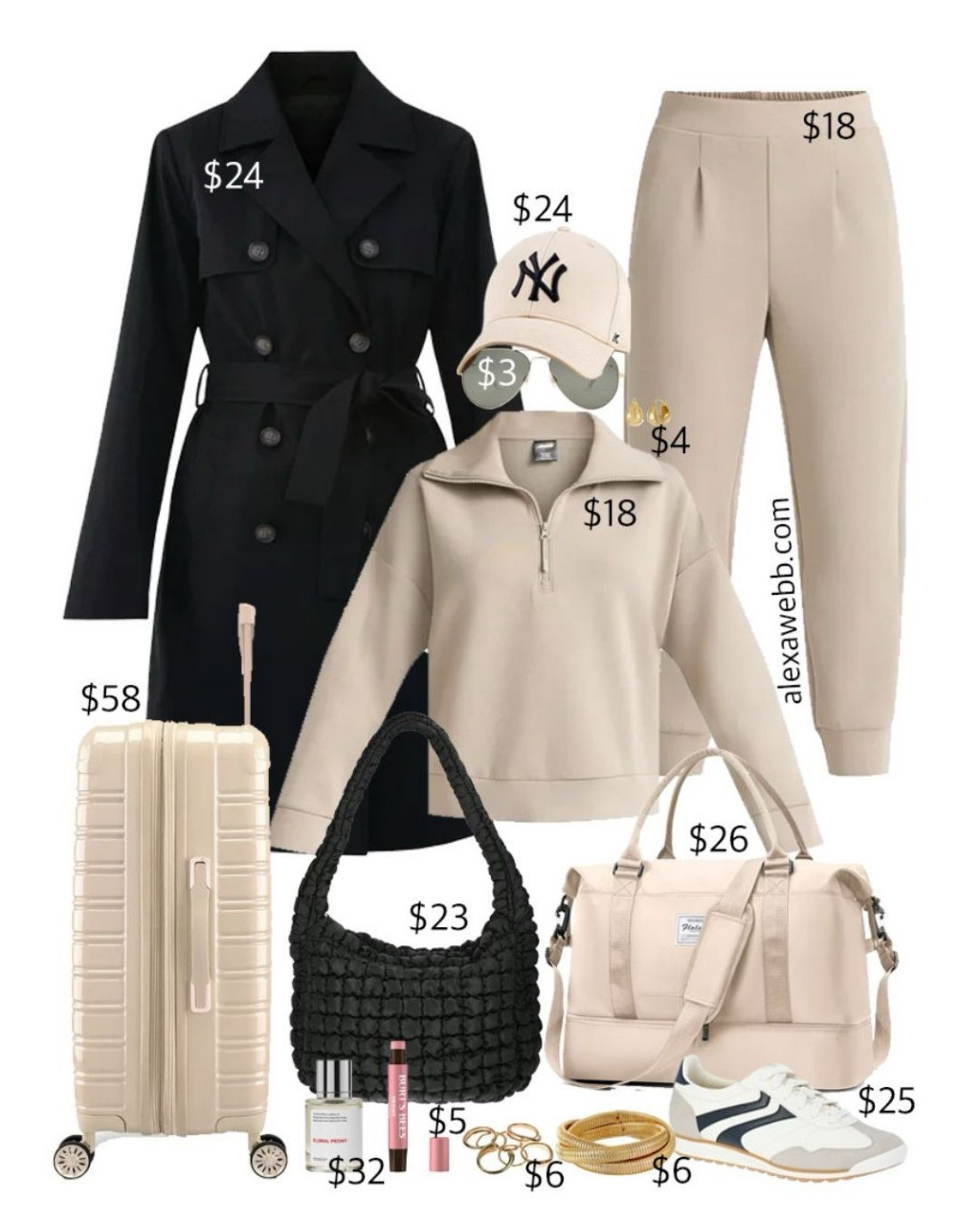 Plus Size on a Budget - Airport Outfit - A neutral athleisure travel outfit idea for fall. A matching sweatsuit set with sneakers and a baseball cap. Top with a plus size black trench coat as needed. All on a budget! Alexa Webb #plussize

#LTKTravel #LTKPlusSize #LTKStyleTip