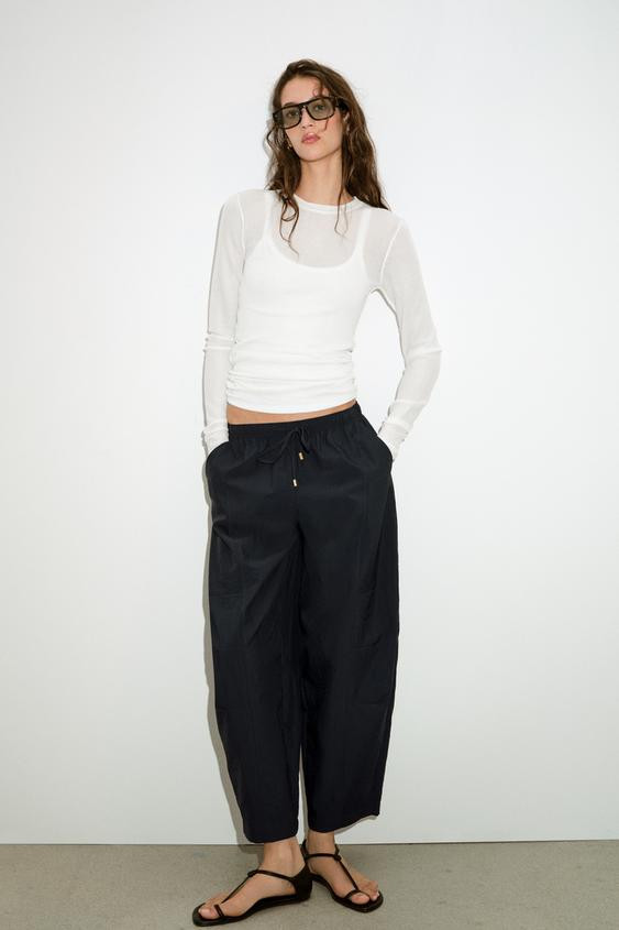 ELASTIC WAIST BARREL PANTS | Zara US