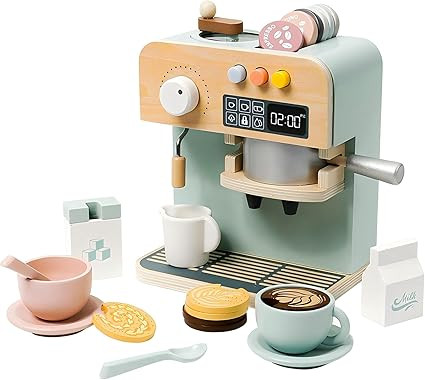 Kids Coffee Maker Playset, 23PCS Wooden Kitchen Toys, Play Kitchen Accessories for Toddler, Espre... | Amazon (US)