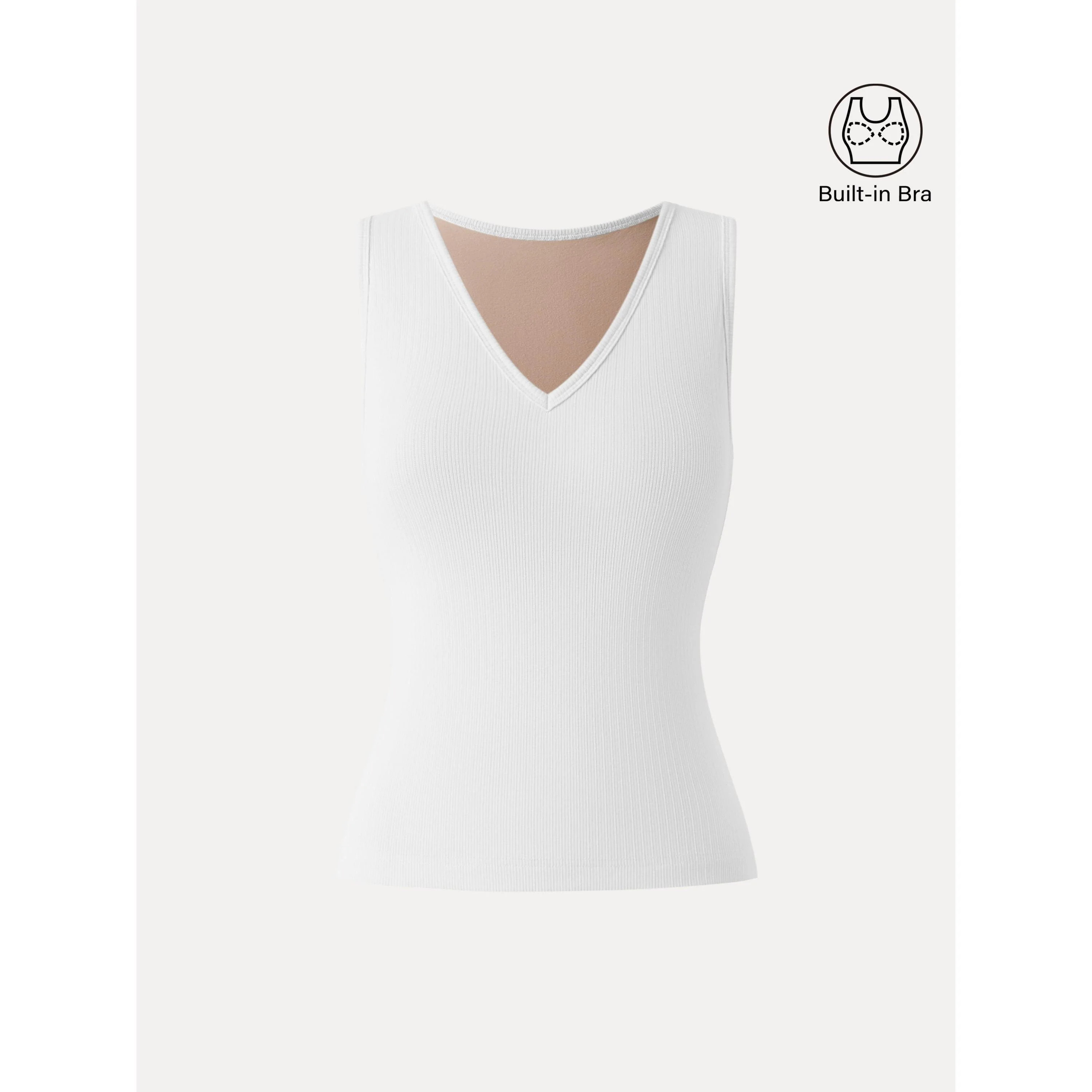 Stretch Cotton Pointelle V-neck Sleeveless Bra Tank - White / L | OGLmove