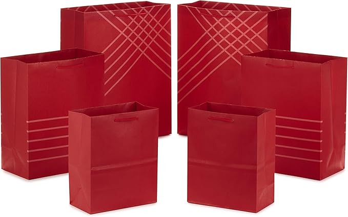 Hallmark Red Gift Bags in Assorted Sizes (Pack of 6: 2 Medium 9", 2 Large 11", 2 Extra Large 14")... | Amazon (US)