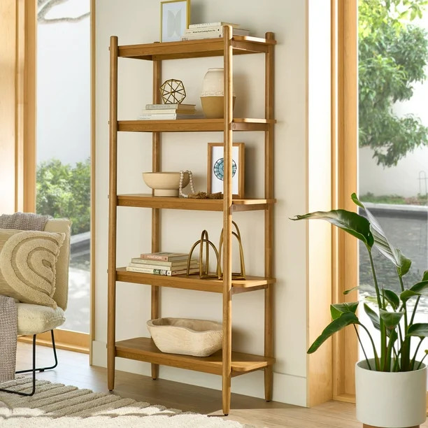 Better Homes & Gardens 5 Shelf Springwood Solid Wood Bookcase, Light Honey Finish | Walmart (US)