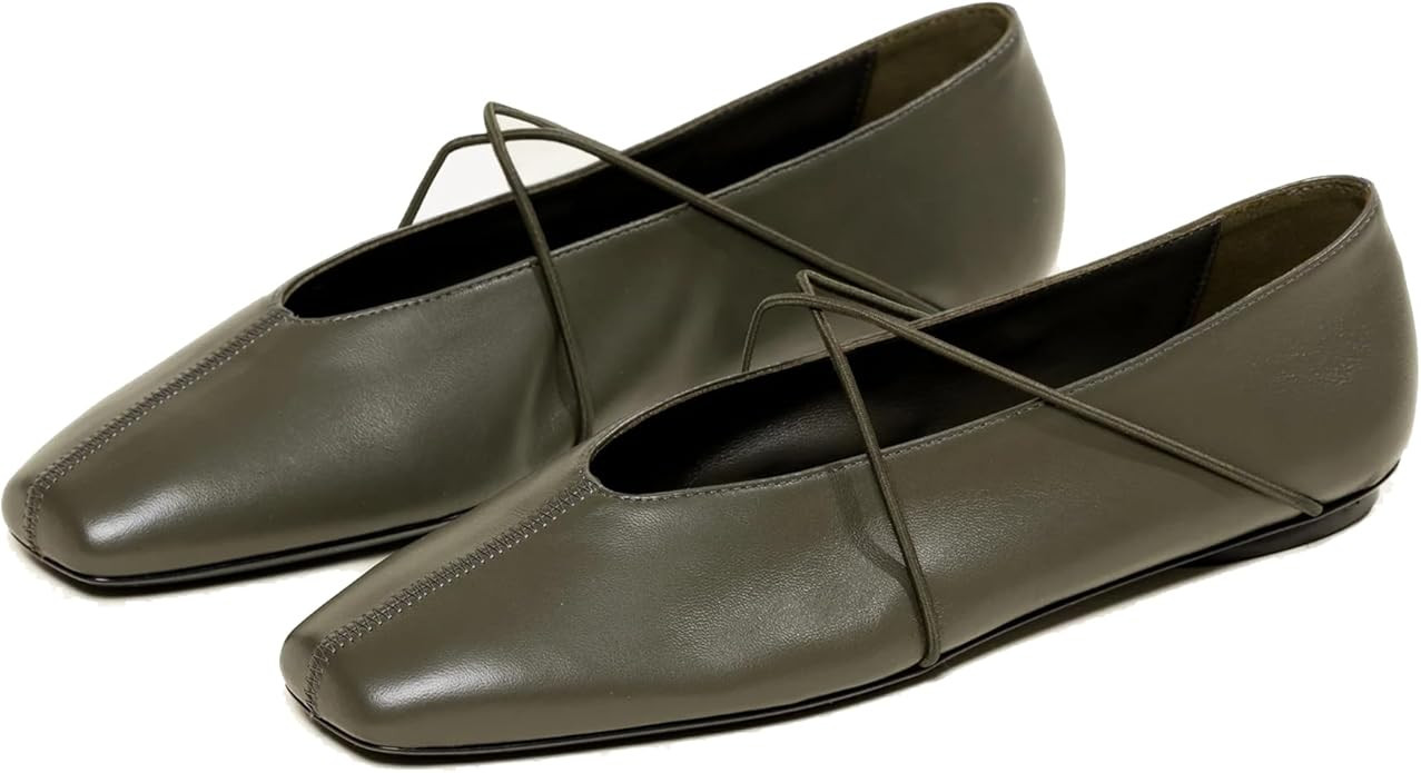 Women's Square Toe Ballet Flats Criss-Cross Straps Comfortable Slip On Mary Jane Flat Shoes for O... | Amazon (US)