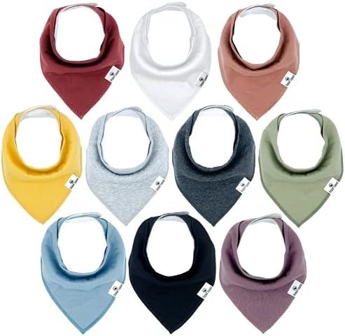 Diaper Squad 100% Organic Cotton Earthy Solid 10-Pack Baby Drool Bandana Bibs for Boys and Girls, Pl | Amazon (US)