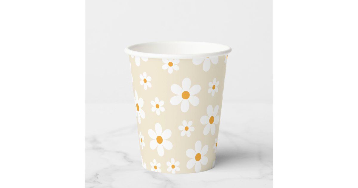 Retro Groovy Daisy Tan Birthday Paper Cups | Zazzle | Zazzle