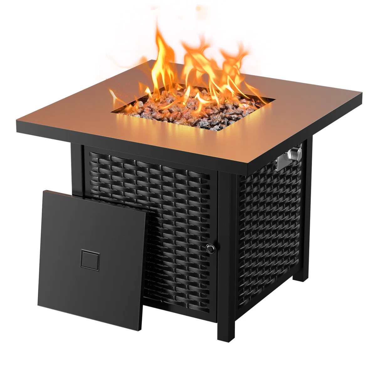 Outdoor Steel Propane Fire Table, 50,000 BTU with Lid and Lava Rock | Wayfair North America