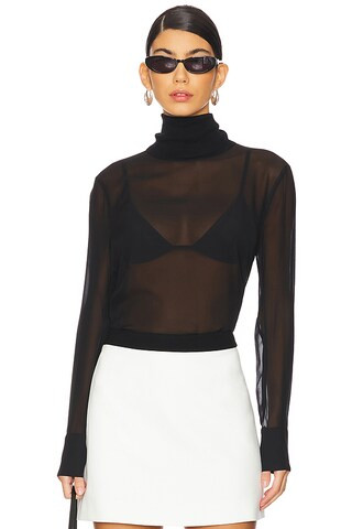 L'AGENCE Toulon Long Sleeve Mix Turtleneck Sweater in Black from Revolve.com | Revolve Clothing (Global)