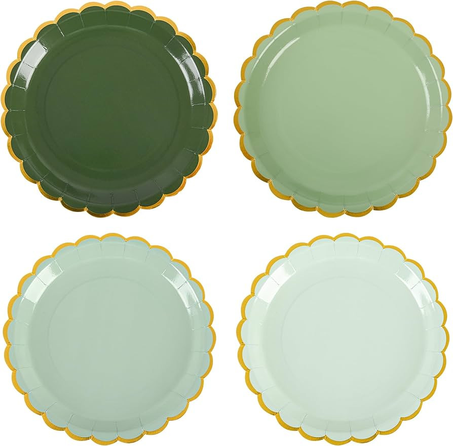 24 Pcs Sage Green Paper Plates Gradient Color Disposable Dessert Party Plates 7inch Gold Foil Sca... | Amazon (US)
