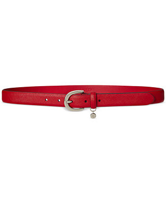 Logo Charm Crosshatch Leather Belt | Macy's