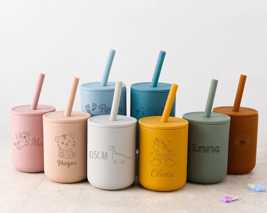 Engraved Silicone Cup 7oz for Babies, Leak-Proof Straw Tumbler, Custom Toddler Gift, Ideal for Fi... | Etsy (US)