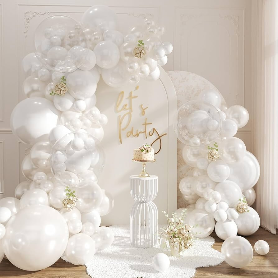 Pearl White Balloon Arch Kit, Double Stuffed White Clear Balloon Garland Kit for Wedding Birthday... | Amazon (US)