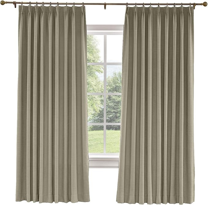 TWOPAGES 100% Blackout Pinch Pleat Curtain, Sliding Door Bedroom Faux Linen Textured Window Curta... | Amazon (US)