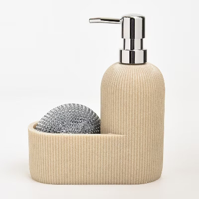 Trio Essentials Marble Kitchen Soap Dispenser Sponge Holder w/ Sponge, Beige | Target