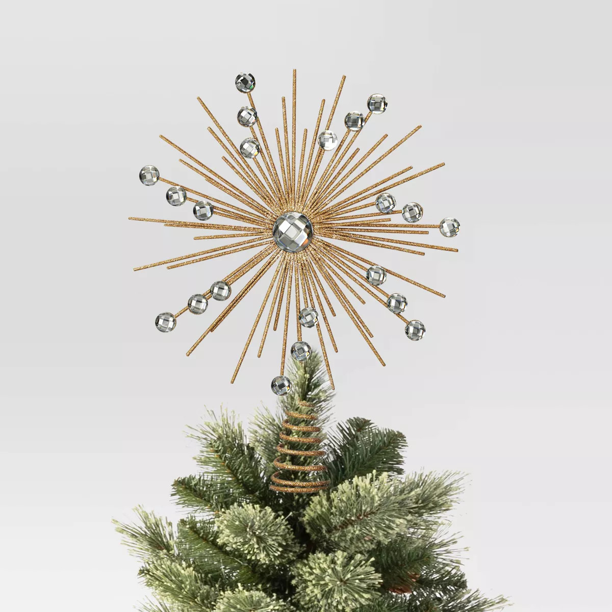10" Glittered Metal Starburst with Clear Gems Christmas Tree Topper Champagne - Wondershop™ | Target
