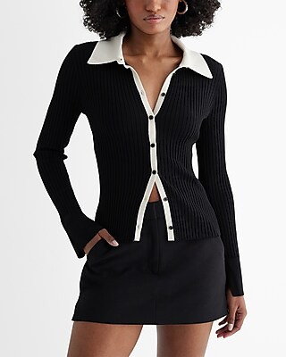 Silky Soft Fitted Tipped Ribbed Sweater Shirt | Express