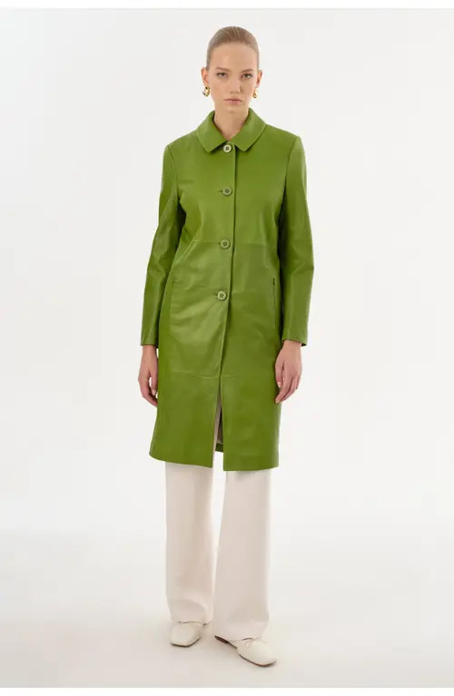 LAMARQUE BELEN | Longline Leather Coat in Fern at Nordstrom, Size Small | Nordstrom
