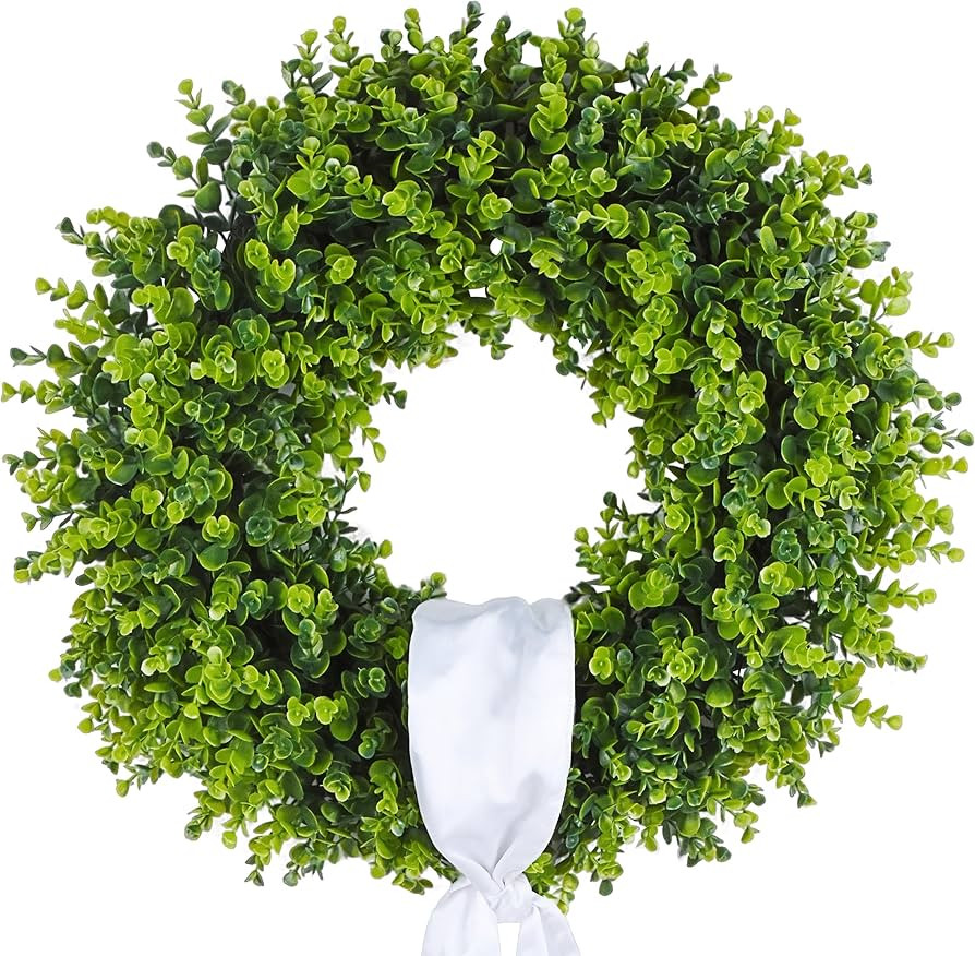 24 Inch Boxwood Wreath for Front Door, Large Green Outdoor Wreaths Weatherproof for Windows with ... | Amazon (US)