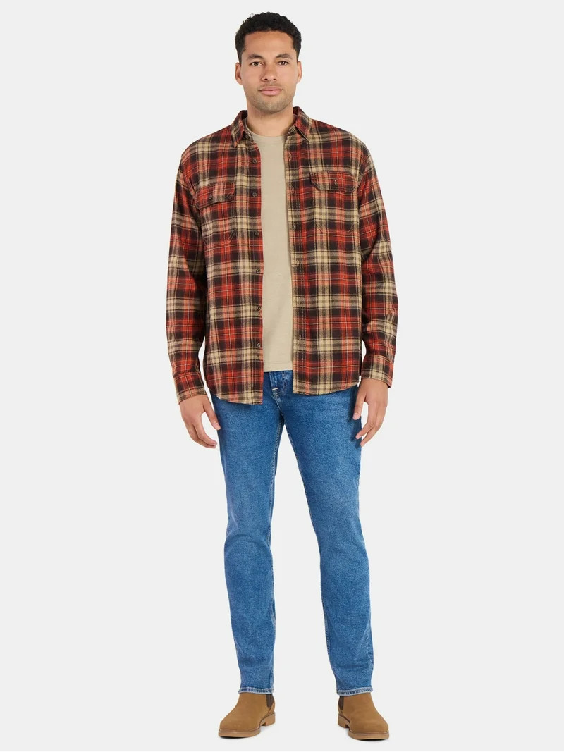 George Men's and Big Men's Double Pocket Flannel Shirt, Sizes XS-3XLT | Walmart (US)