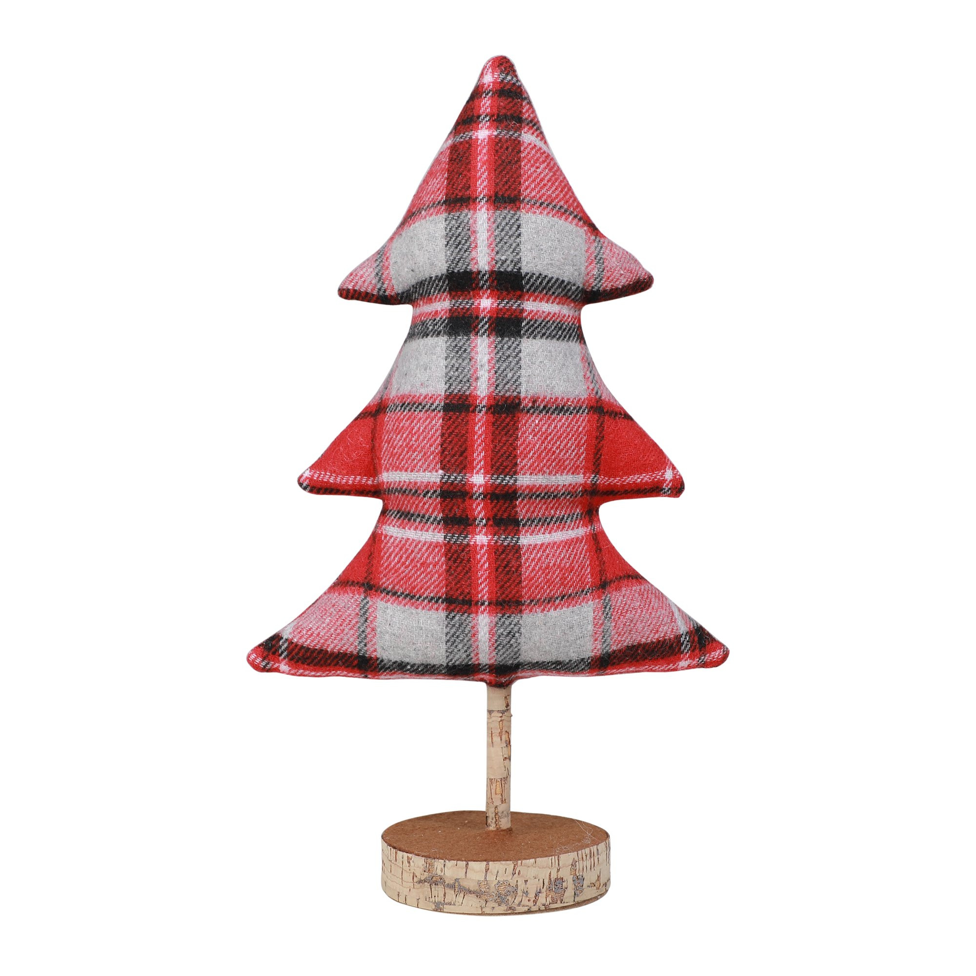 Holiday Time Large Red and Grey Plaid Fabric Christmas Tree Table Top Decoration, 12"H | Walmart (US)