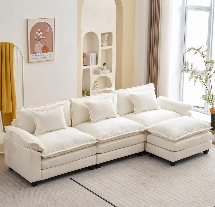 Oprisen 120" Modular Sectional Sofa, Comfy Cloud Couch Sectional Sofa with Ottoman, Chenille Sofa Sleeper Deep Seat Sofa with Throw Pillows for Living Room (Beige White, 120"- L Shape)

#LTKHome