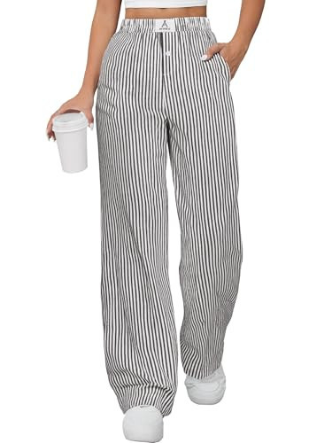 ANRABESS Womens Striped Gingham Pants 2026 Pajama Lounge Boxer Pants Cute Comfy PJ Bottoms with Pockets Y2K Plaid Outfits Black White Stripe X-Large | Amazon (US)