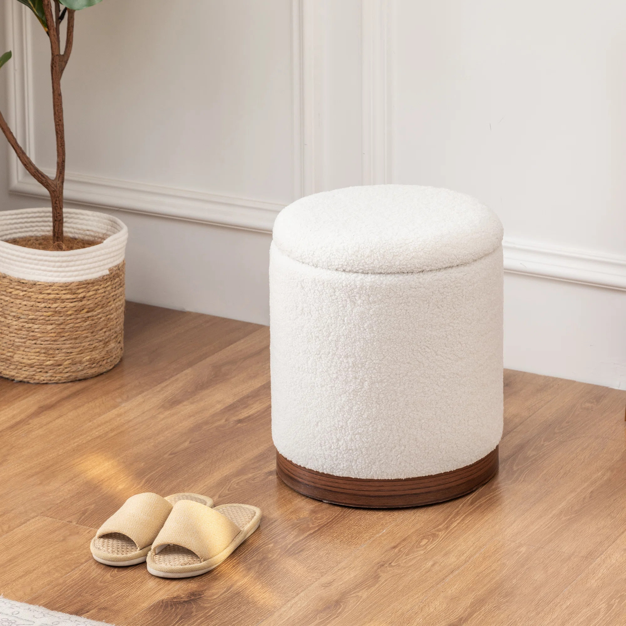 Teddy Fleece Round Ottoman With Stroage | Wayfair North America