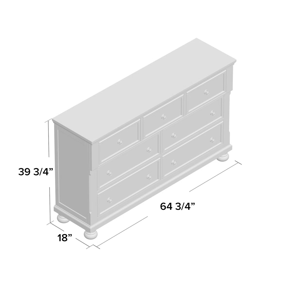Alek 64.75" W Transitional 7-Drawer Solid Wood Dresser with Hidden Felt-Lined Jewelry Drawer | Wayfair North America