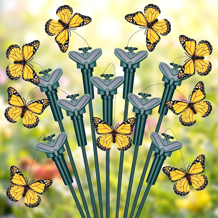 Tujoe 9 Pcs Butterfly Garden Stakes Decorative, Solar Moving Fluttering Butterfly Outdoor Waterpr... | Amazon (US)