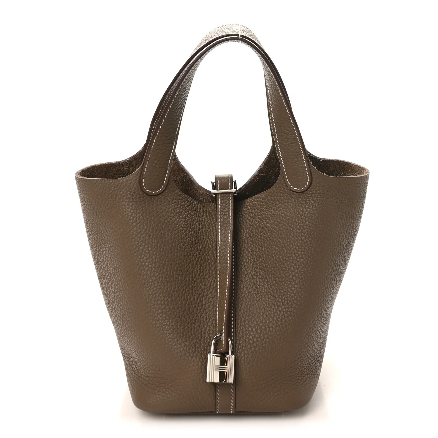 Taurillon Clemence Picotin Lock 18 PM Etoupe | FASHIONPHILE (US)