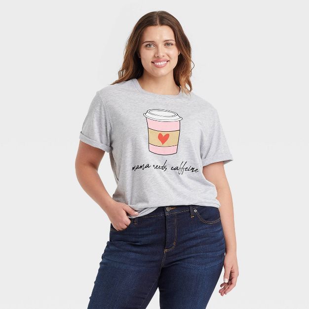 Women's Mother's Day Mama Needs Caffeine Short Sleeve Graphic T-Shirt - Heather Gray | Target
