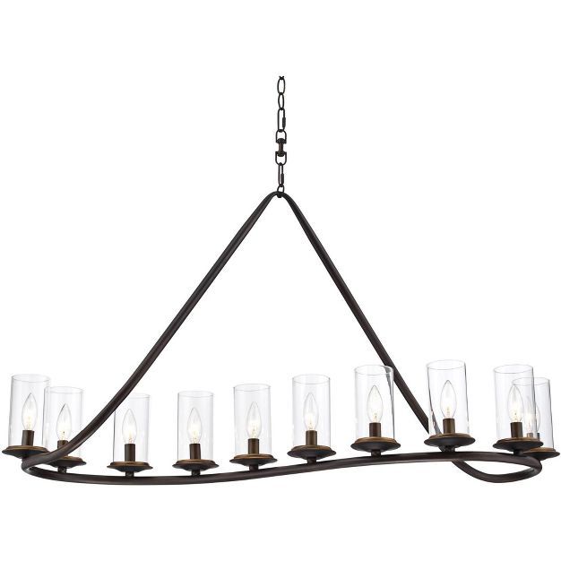 Franklin Iron Works Bronze Large Linear Island Pendant Chandelier 44" Wide Country Rustic Glass C... | Target