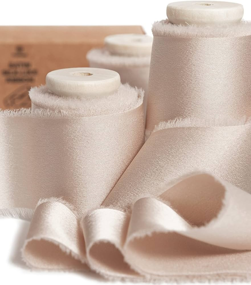 Vitalizart Silk Satin Ribbon 1-1/2 inch x 15 Yard with Wooden Spool Light Nude Handmade Frayed Ri... | Amazon (CA)